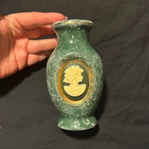 Elegant Green and Gold Cameo Vase